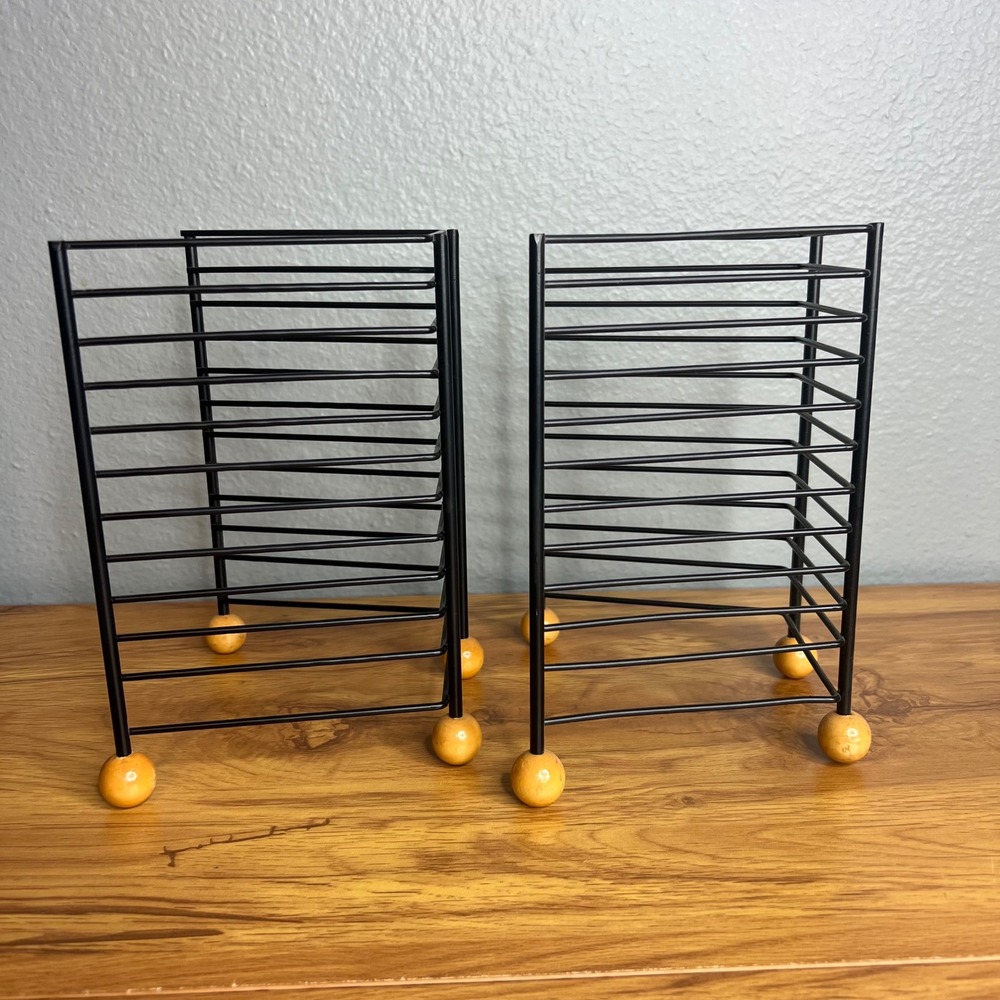 Vintage Metal CD Organizer Rack Black Each Holds 11 CDs Mini Wire Media Retro